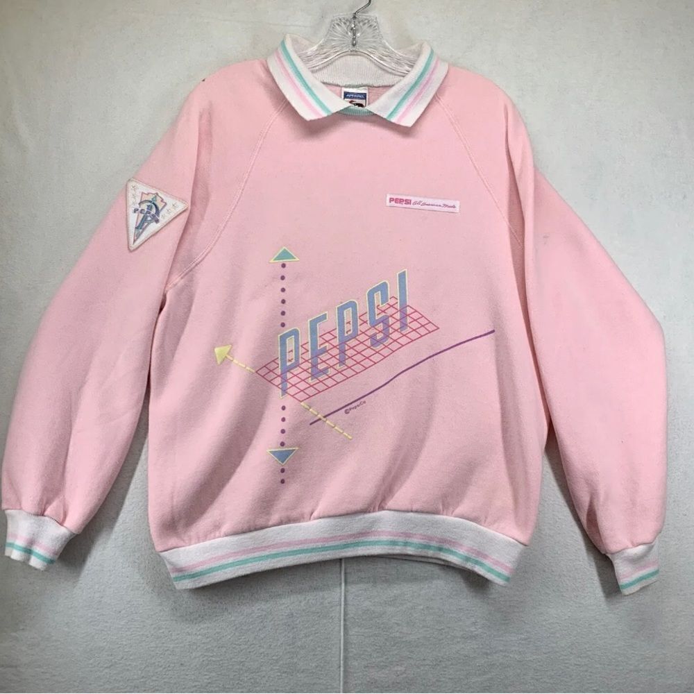 Vintage 1980’s Pepsi Apparel America Collared Sweatshirt pink very rare